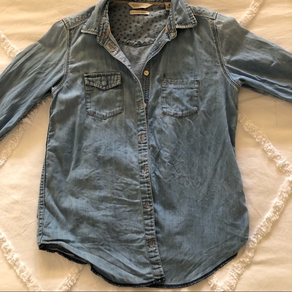 Denim cotton button down collared blue shirt - petite scotch and soda - Picture 4 of 4